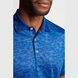Peter Millar Summer Comfort Fish Camo Blue Printed Golf Polo Shirt Mens